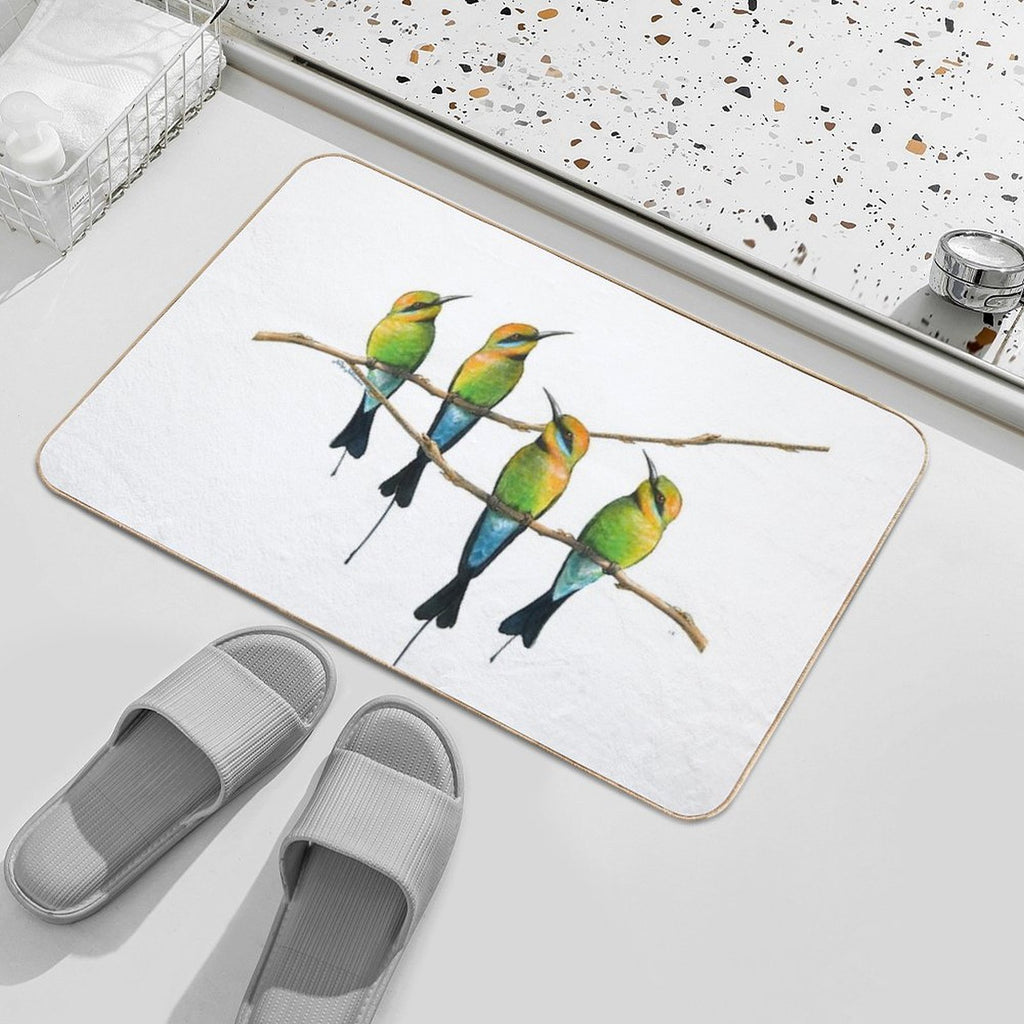 Rainbow Bee-Eaters Watercolour Design - Blue Background  Slip-Resistant Bath Mat