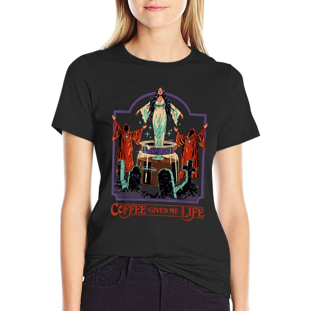Coffee Gives Me Life Occult Retro Vintage Funny Adult Humor  Slim-fit Cut T-Shirt