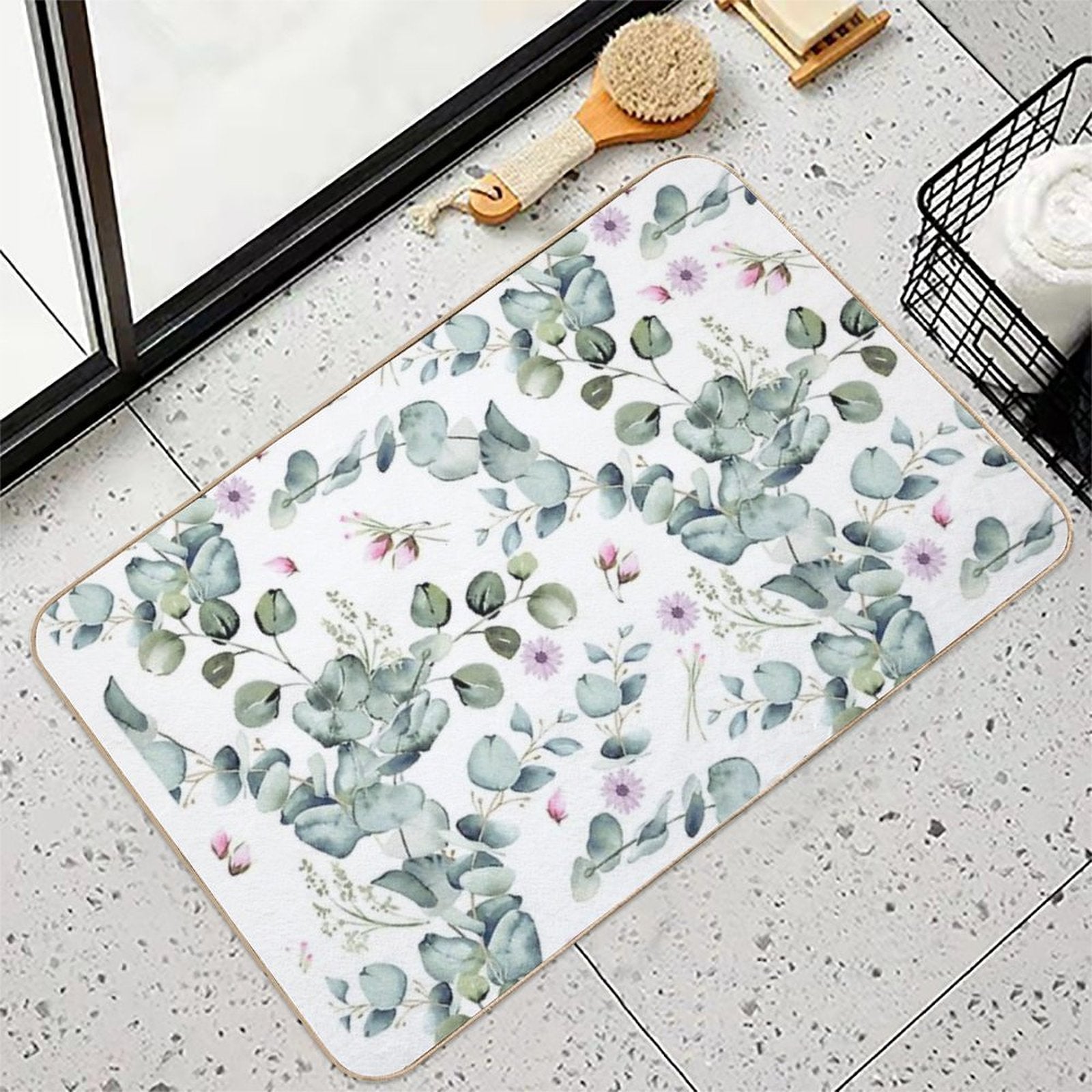 Miniature Garden with Petals  Absorbent Bath Mat