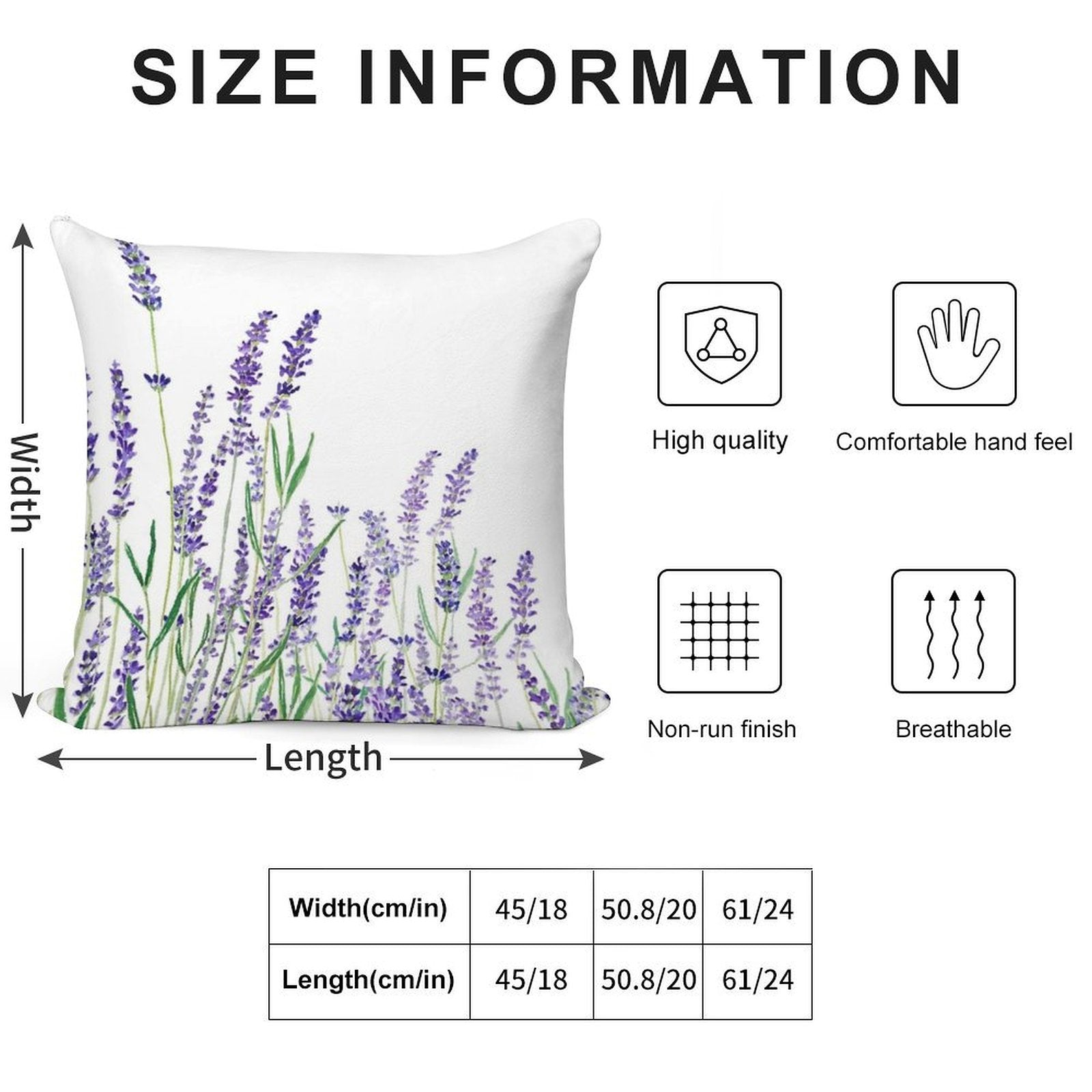 Purple Lavender Horizontal Watercolor Soft Short Plush Fabric Throw Pillow