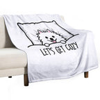 White Pomeranian Tucked Into Bed Cute Pom Cartoon Dog Durable Throw Blanket