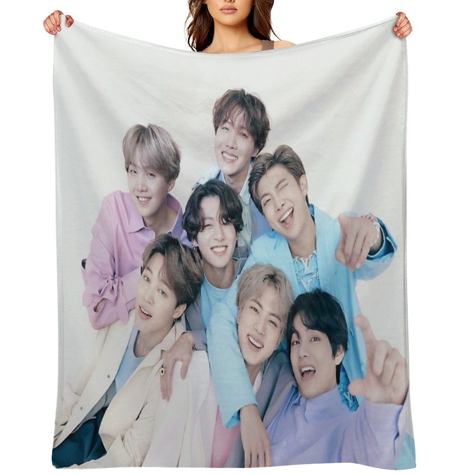 Bts Group Photo Wrinkle-free Throw Blanket