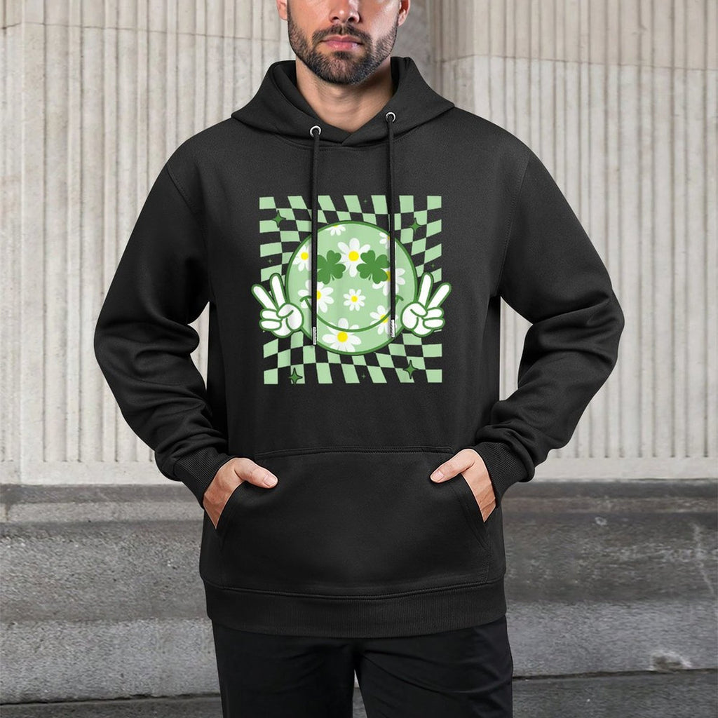 Groovy Shamrock Smile Face St Patricks Day Men Kids Funny Shape Retention Hoodie