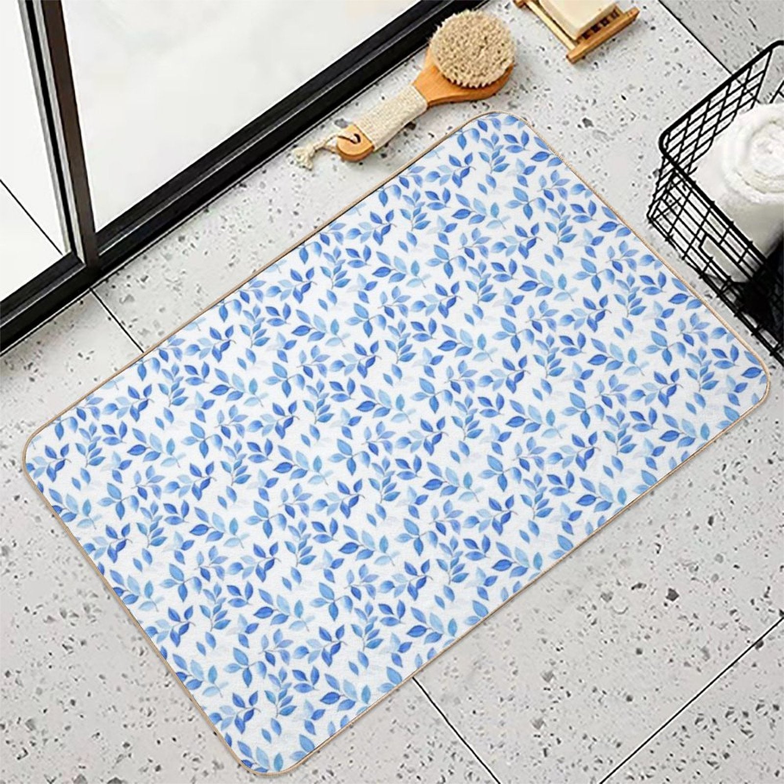Floral Blue, Poetic Escape  Easy Maintenance Bath Mat