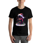 Black Cat Santa Tangled Up In Christmas Tree Lights Holiday  Affordable Price T-Shirt