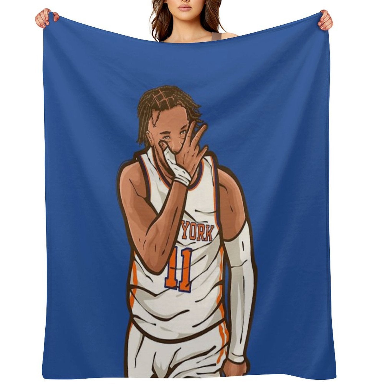 Jalen Brunson Three Point Celebration Velvety-soft Throw Blanket