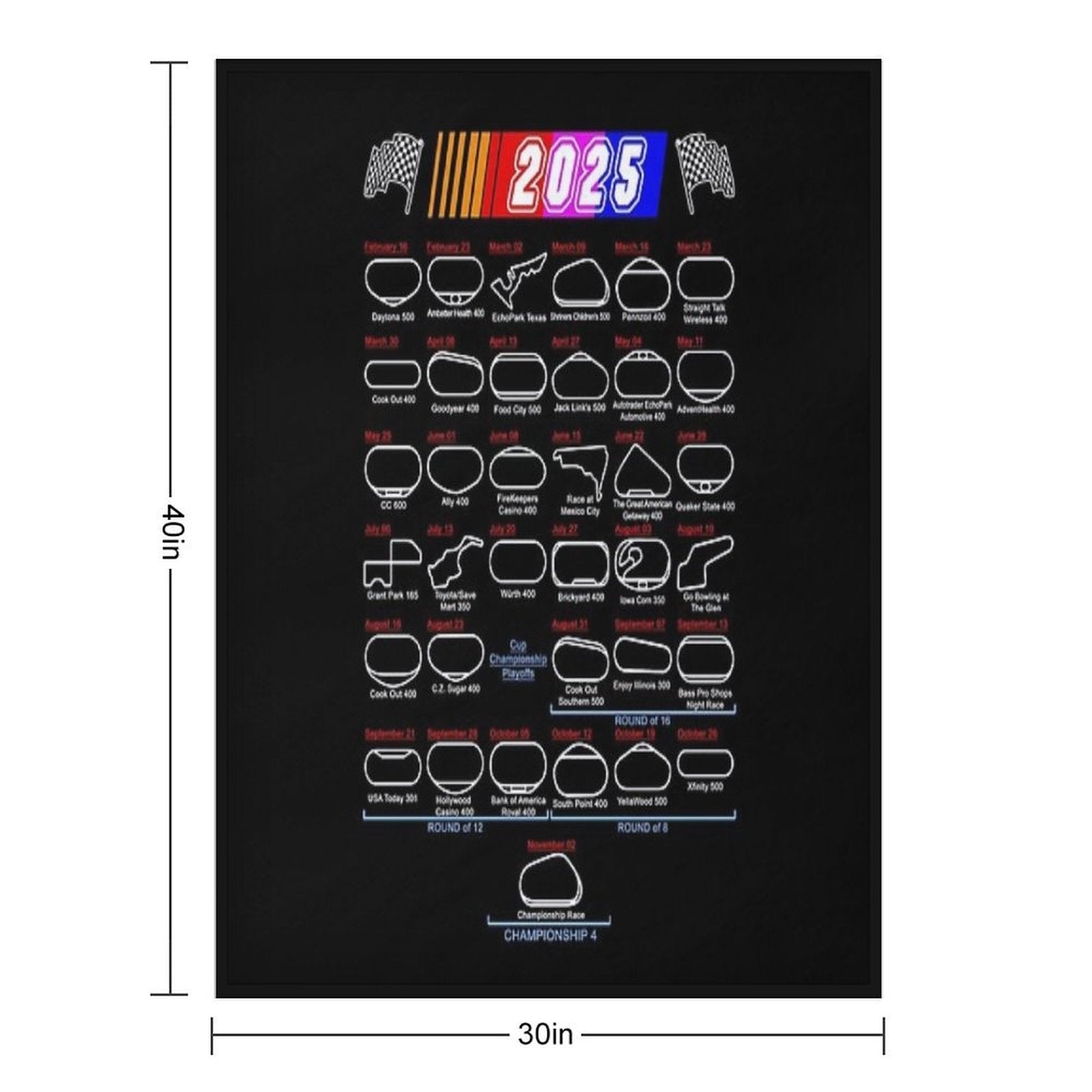 Schedule Nascar Cup Series 2025 Machine-washable Throw Blanket