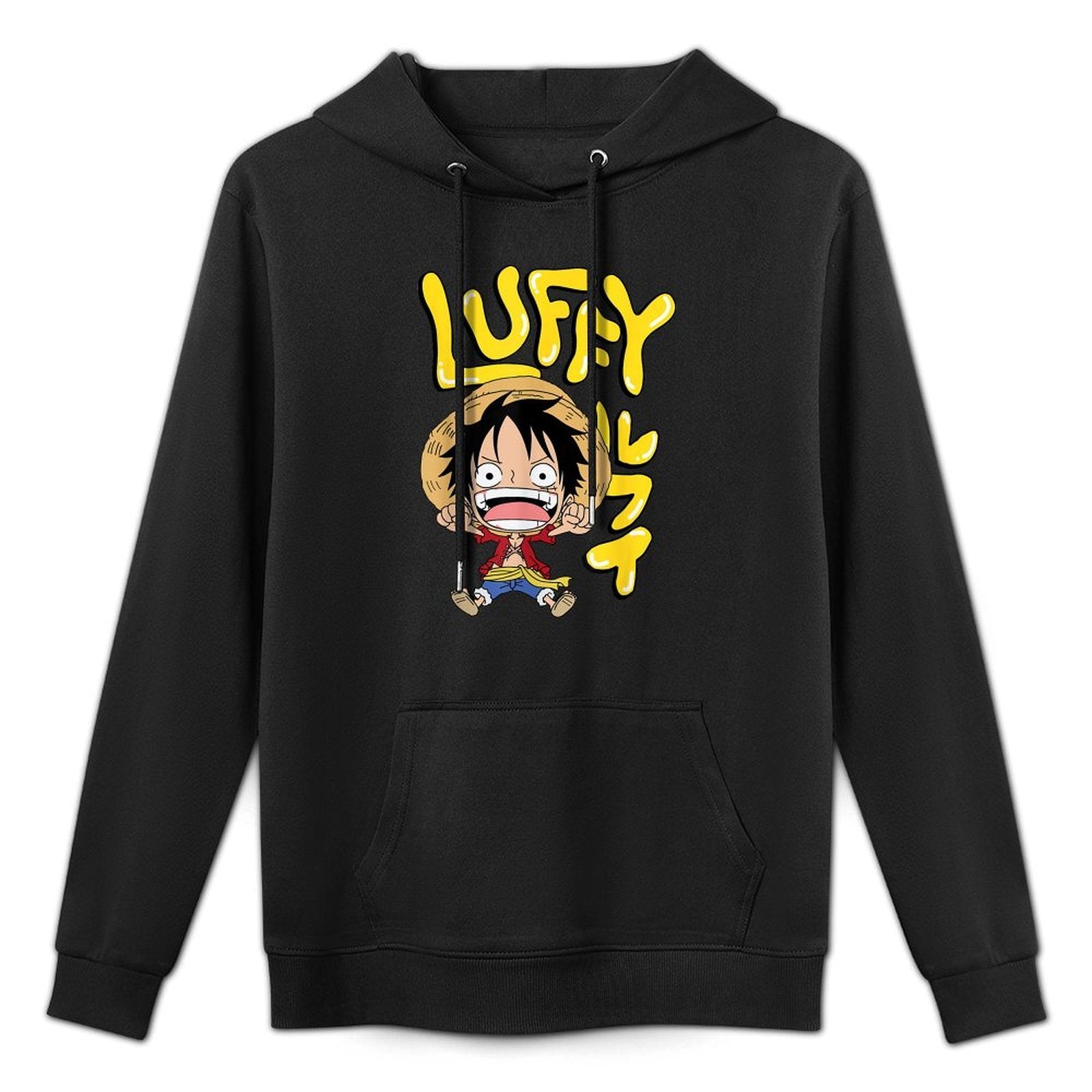 One Piece Anime Luffy Chibi with Bubble Letters Shrink-Resistant Hoodie