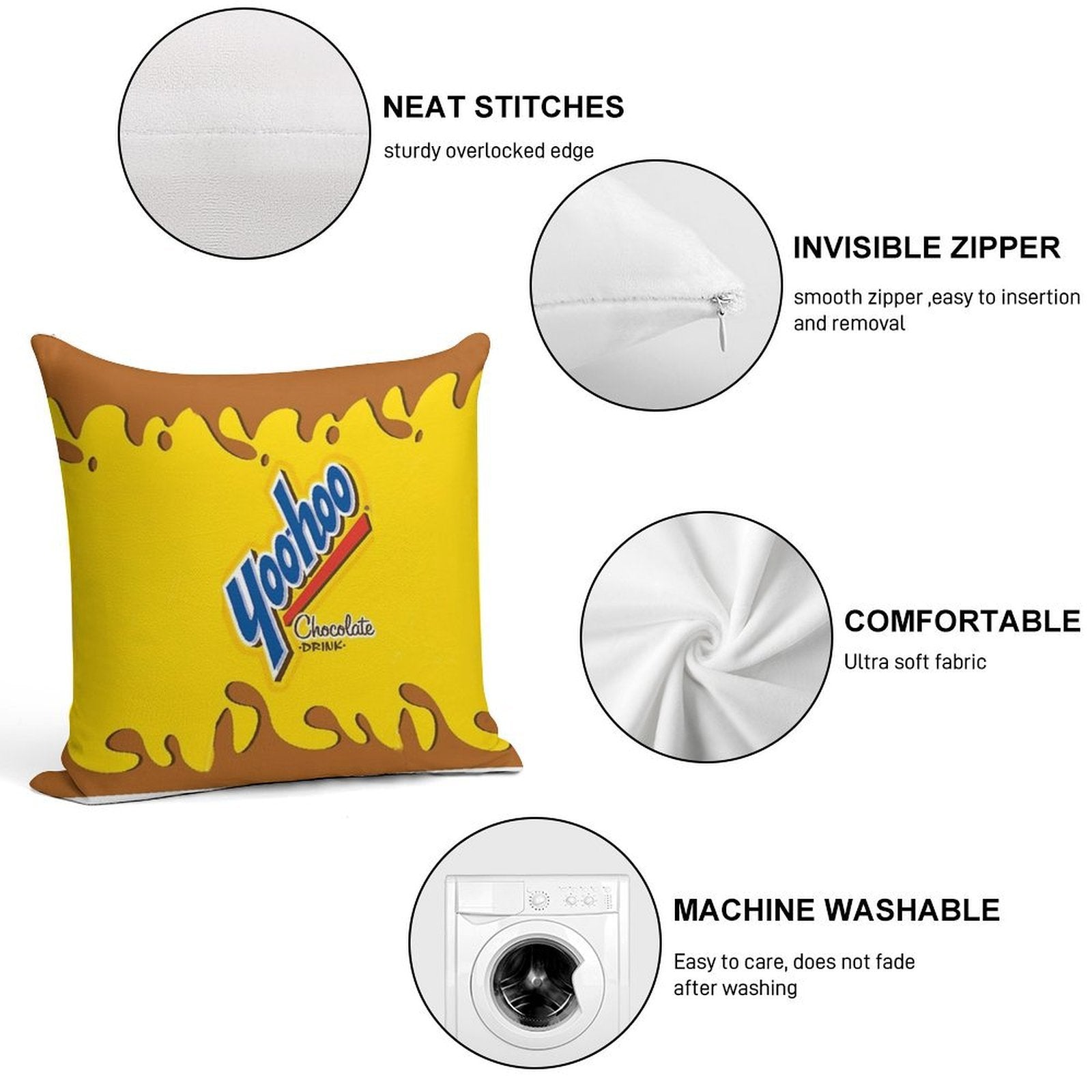 Yoohoo Chocolate Milk Soft Shrink-Resistant Throw Pillow
