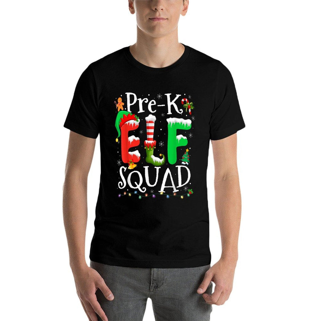 Funny Elf Squad Pre-k Teacher Christmas Child Xmas  Oversized Silhouette T-Shirt