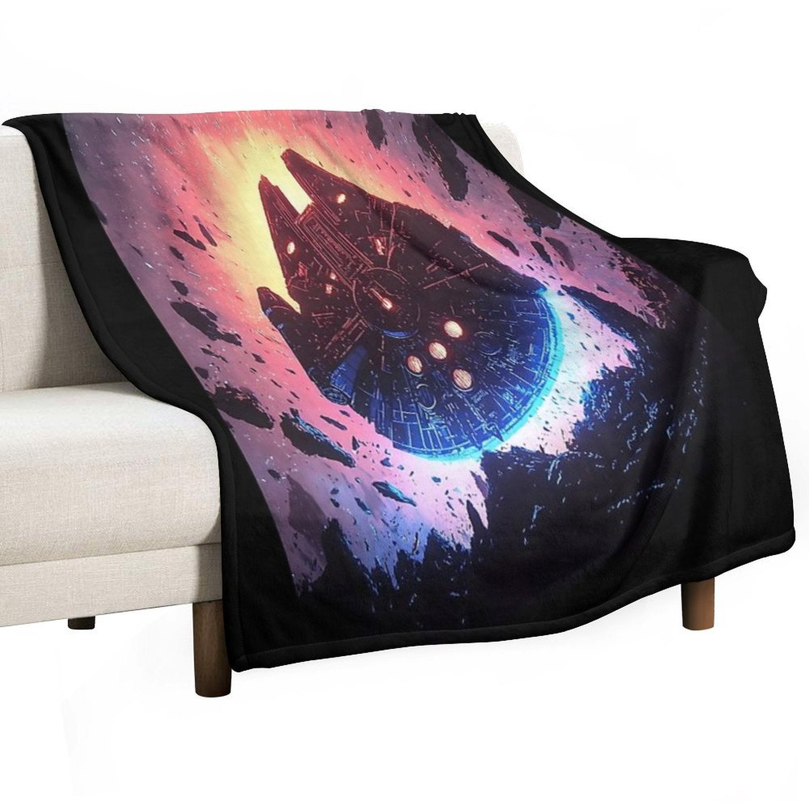 Millennium Falcon in Asteroid Field Wrinkle-free Throw Blanket