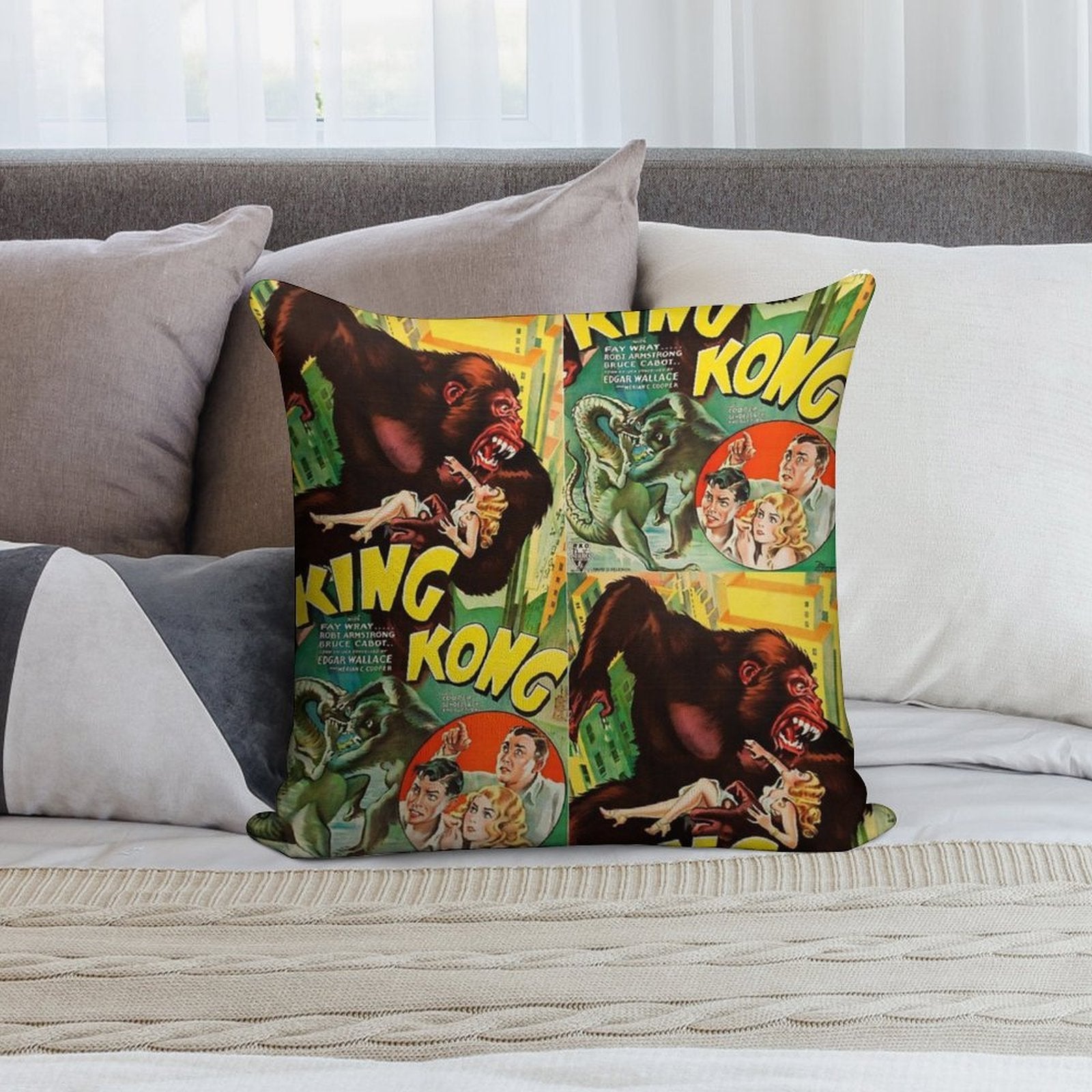King Kong Vintage Film Soft Skin-Friendly Throw Pillow