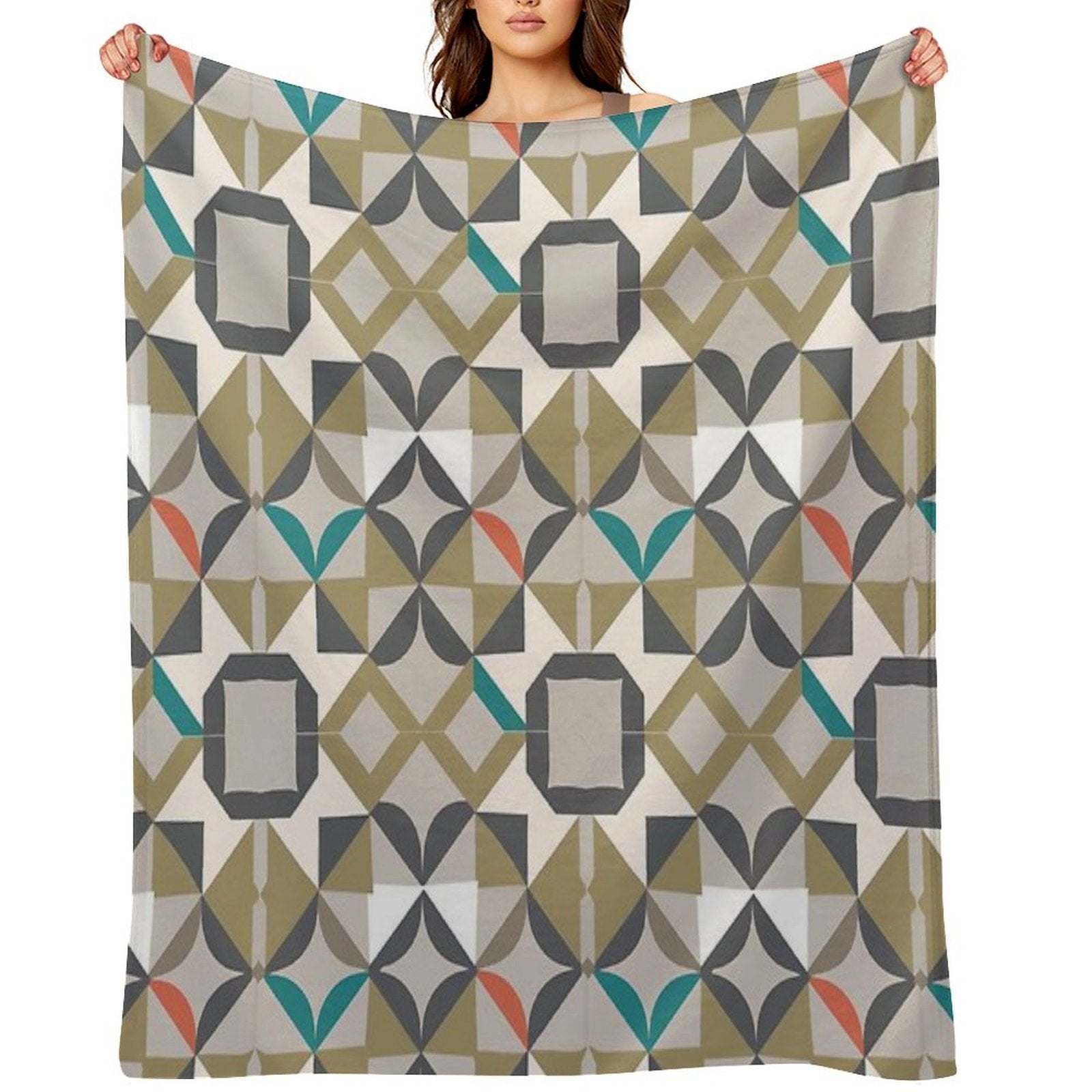 Modern Luxury Accent with A Beige And Neutral Geometric Pattern Compact Throw Blanket