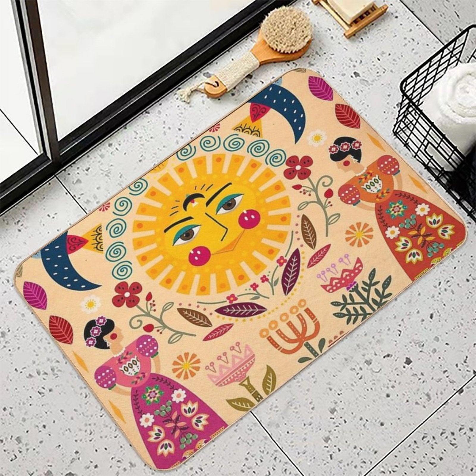 Folk Art Inspired By The Fabulous Frida  Stain-Proof Bath Mat