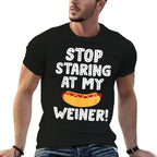 Stop Staring At My Weiner Funny Hog Dog Lover Foodie Men Women  Rolled Sleeves T-Shirt