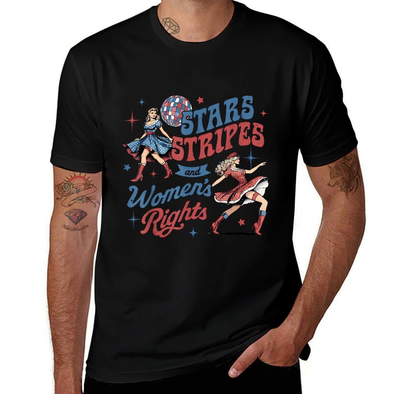 Stars Stripes  Equal Rights 4th Of July Retro Groovy Women  Moisture-wicking T-Shirt