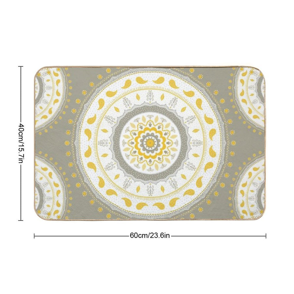 Gray Yellow White Mandalas  Rapid-Drying Bath Mat