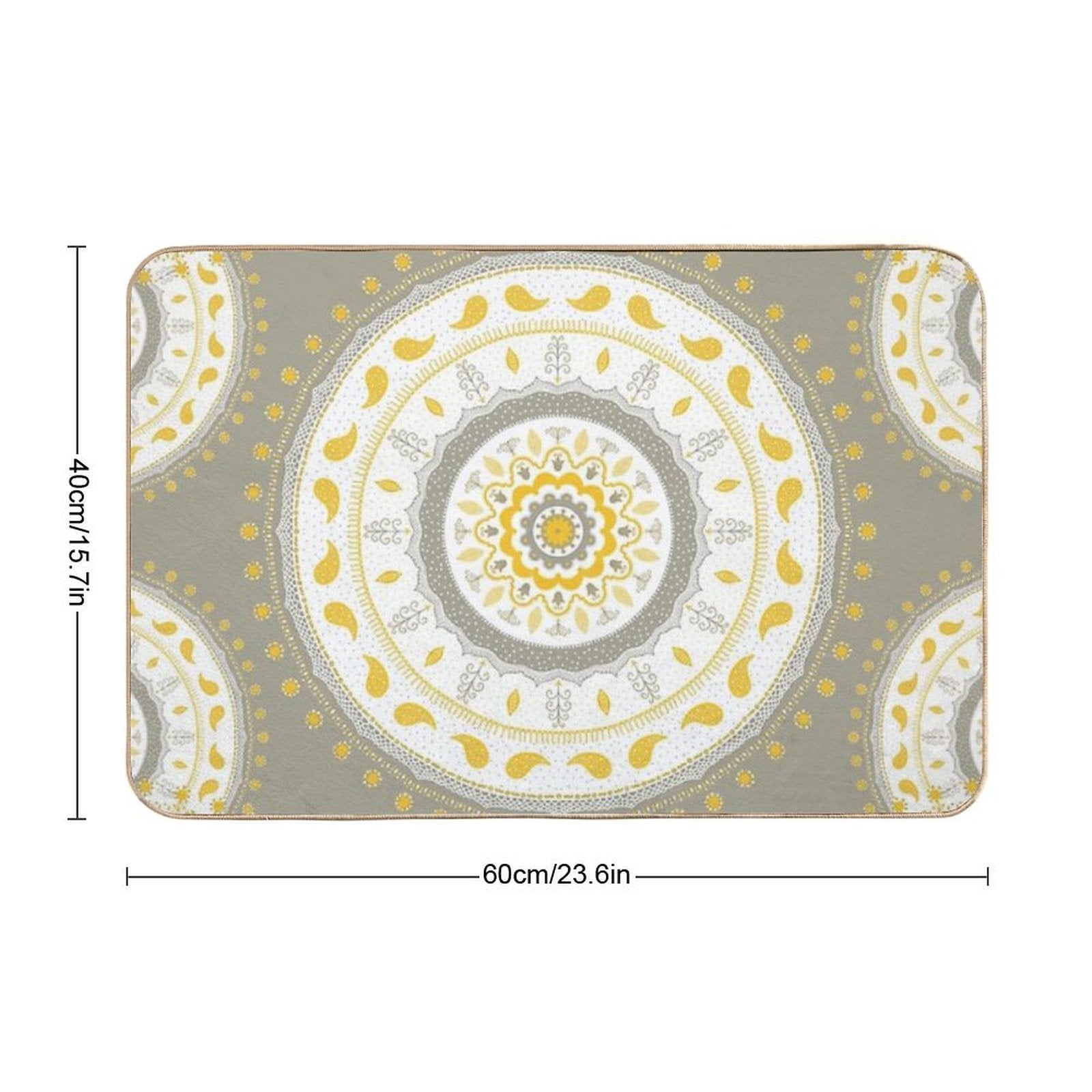 Gray Yellow White Mandalas  Rapid-Drying Bath Mat