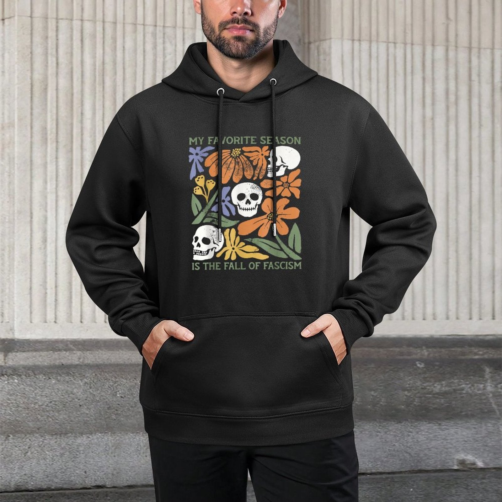 My Favorite Season Is The Fall of Fascism Spooky Halloween Kangaroo Pocket Hoodie