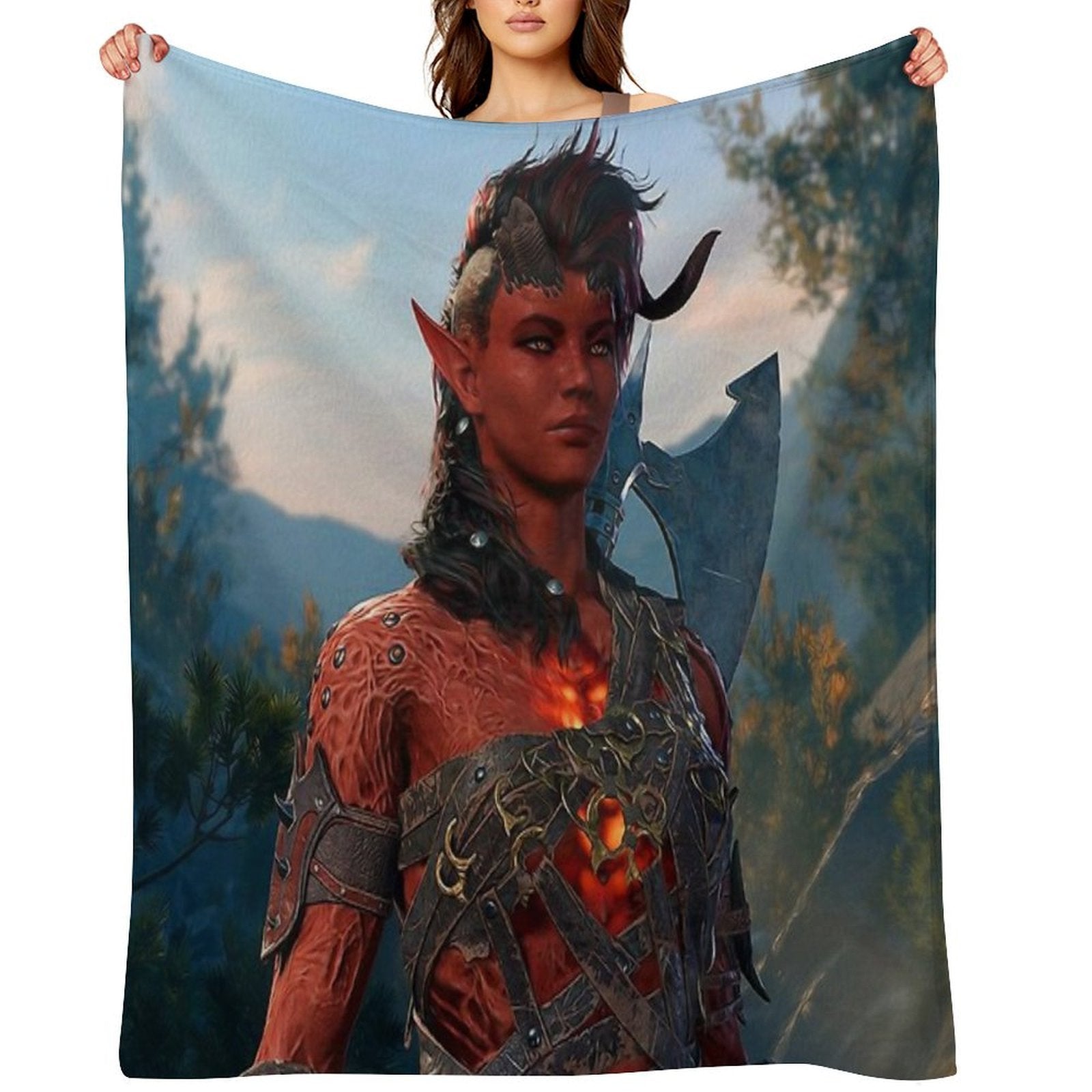 Karlach The Tiefling Barbarian Adventurer Machine-washable Throw Blanket
