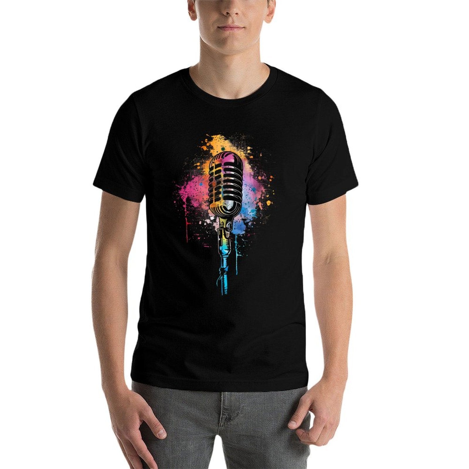 Singer Vintage Microphone Watercolor Karaoke Singing  Summer-ready Fabric T-Shirt