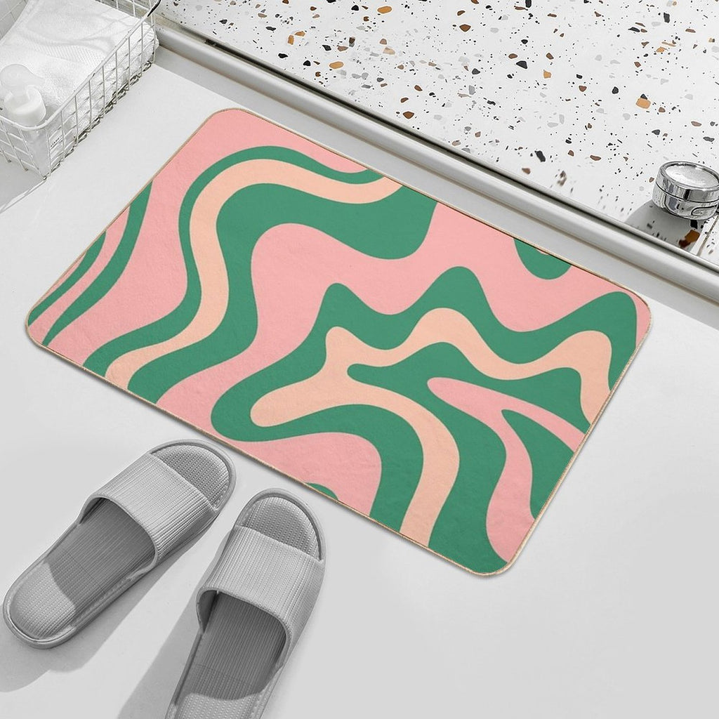 Liquid Swirl Contemporary Abstract Pattern in Blush Pink And Green  Versatile Bath Mat