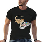 Bearded Dragon Playing Video Game Reptiles Pagona Gamers  Rolled Sleeves T-Shirt
