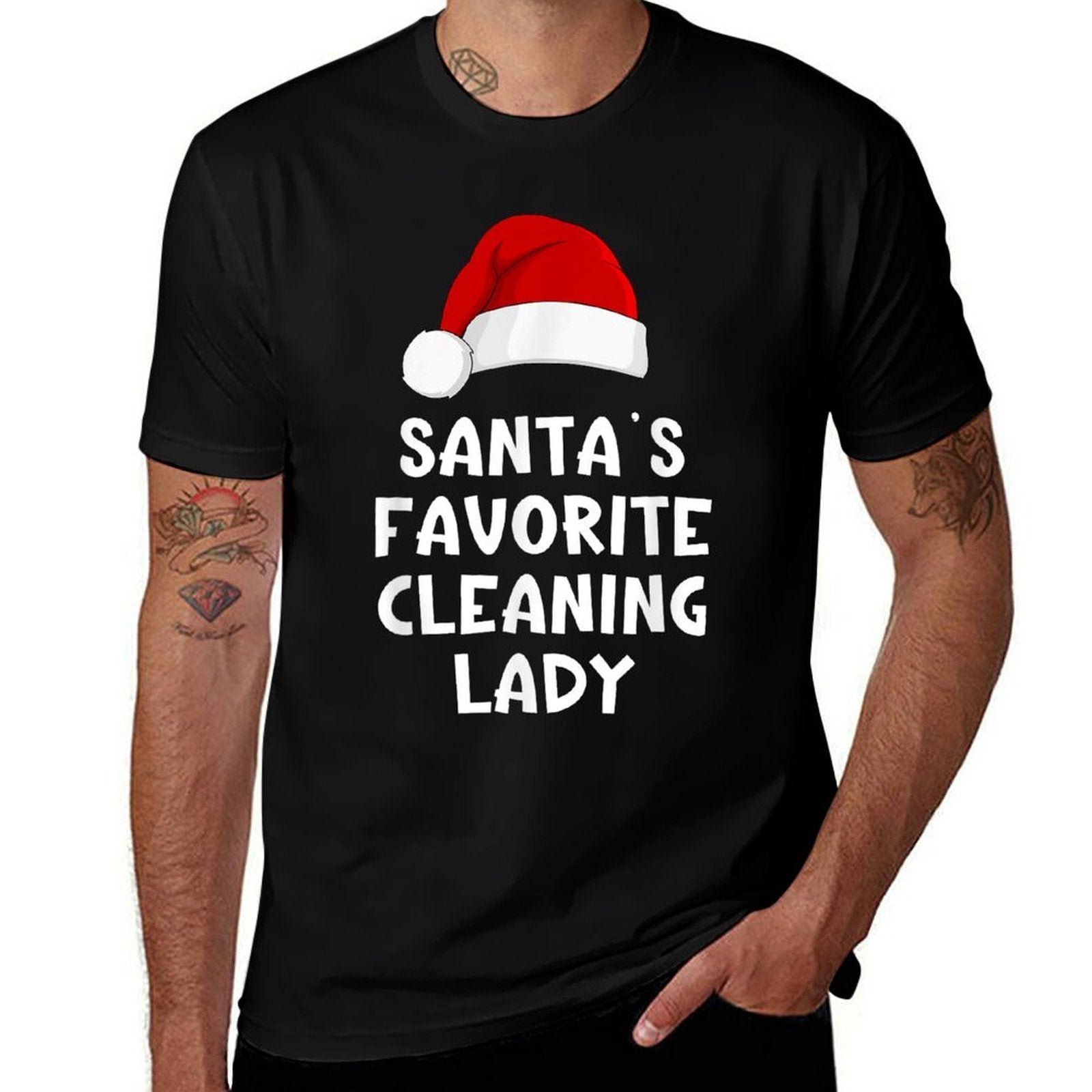 Christmas Santas Favorite Cleaning Lady Funny Xmas Pajama  Oversized Silhouette T-Shirt