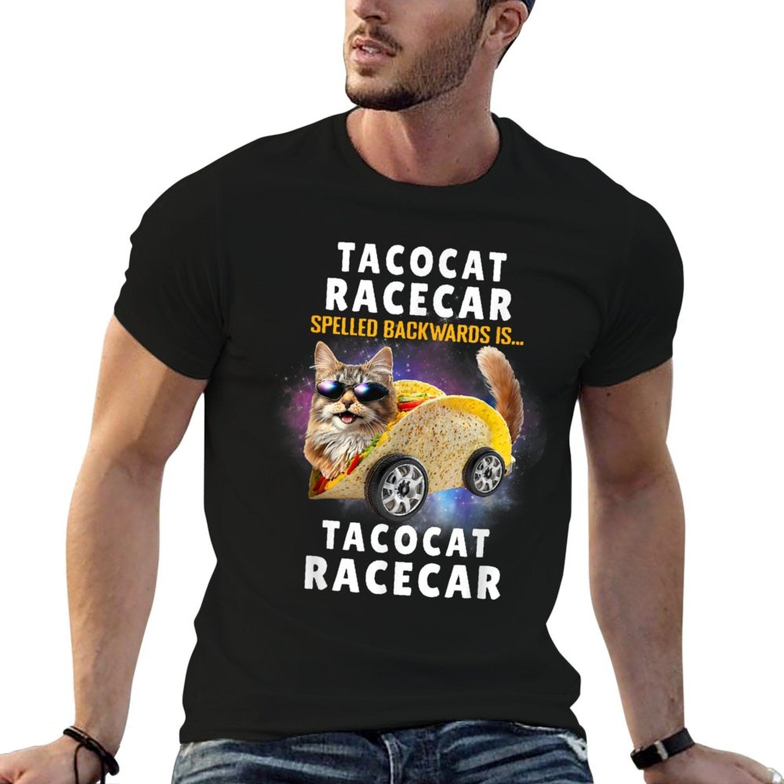 Tacocat Racecar Spelled Backwards Funny Mexican Car Taco Cat for Men Women Kids  Summer-ready Fabric T-Shirt