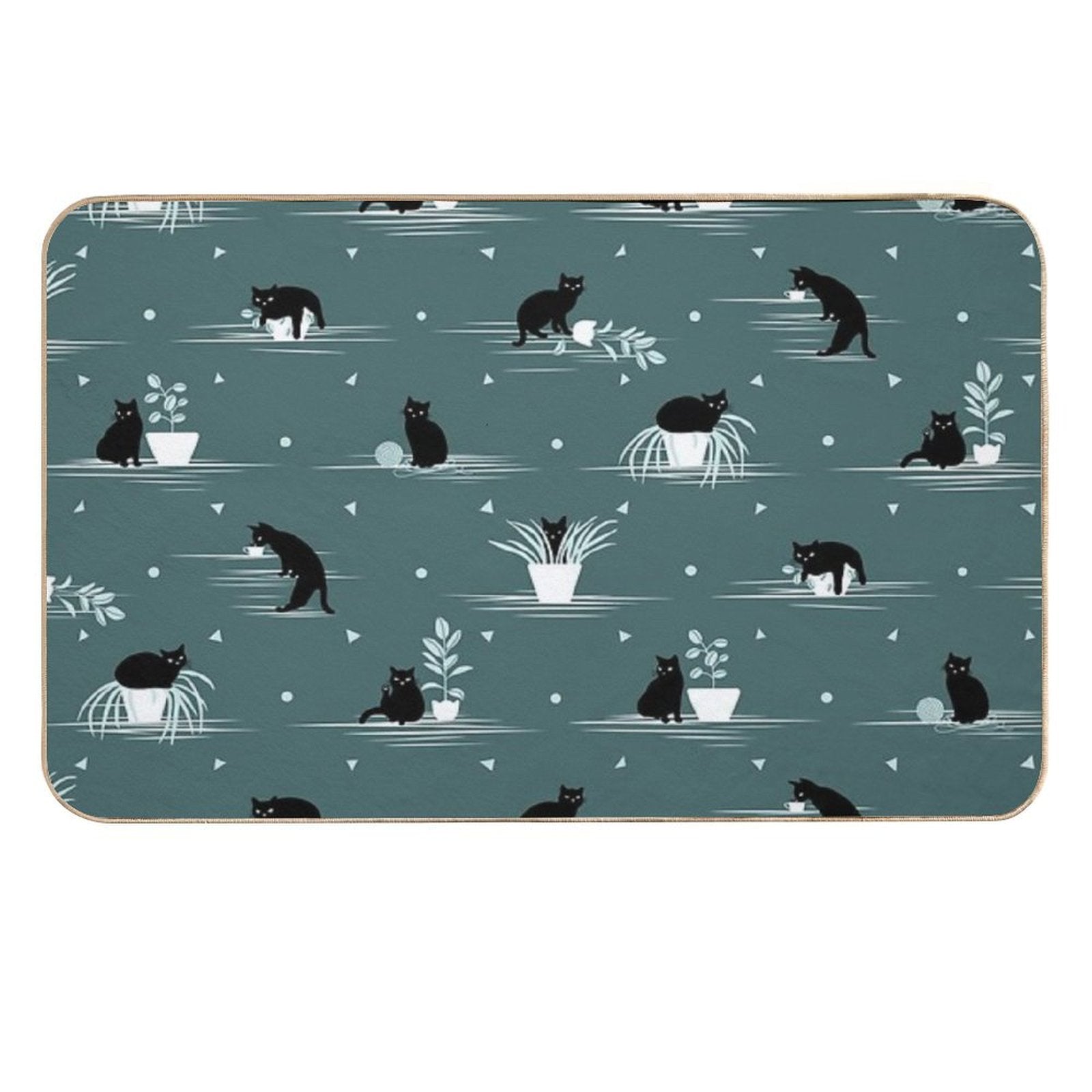 When The Black Cat Is Alone at Home (Dark Green)  Toxin-Free Bath Mat