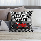 Red  Race Car with Checkered Flag Soft Shrink-Resistant Throw Pillow