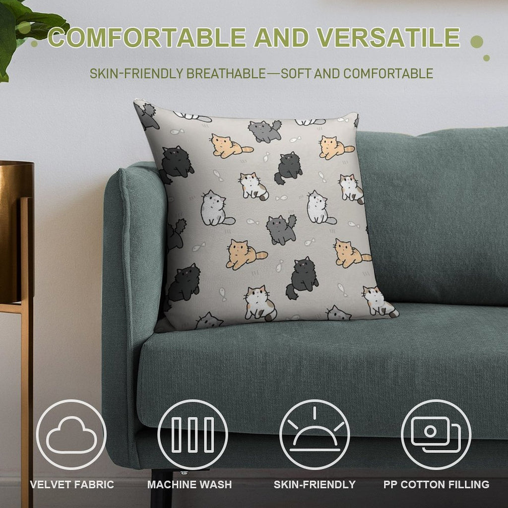 Kittens And Fish Pattern Soft High-Density Material Throw Pillow