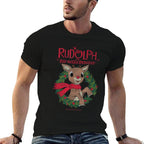 Rudolph Holiday Wreath Illustration Vintage Christmas  High-quality Stitching T-Shirt