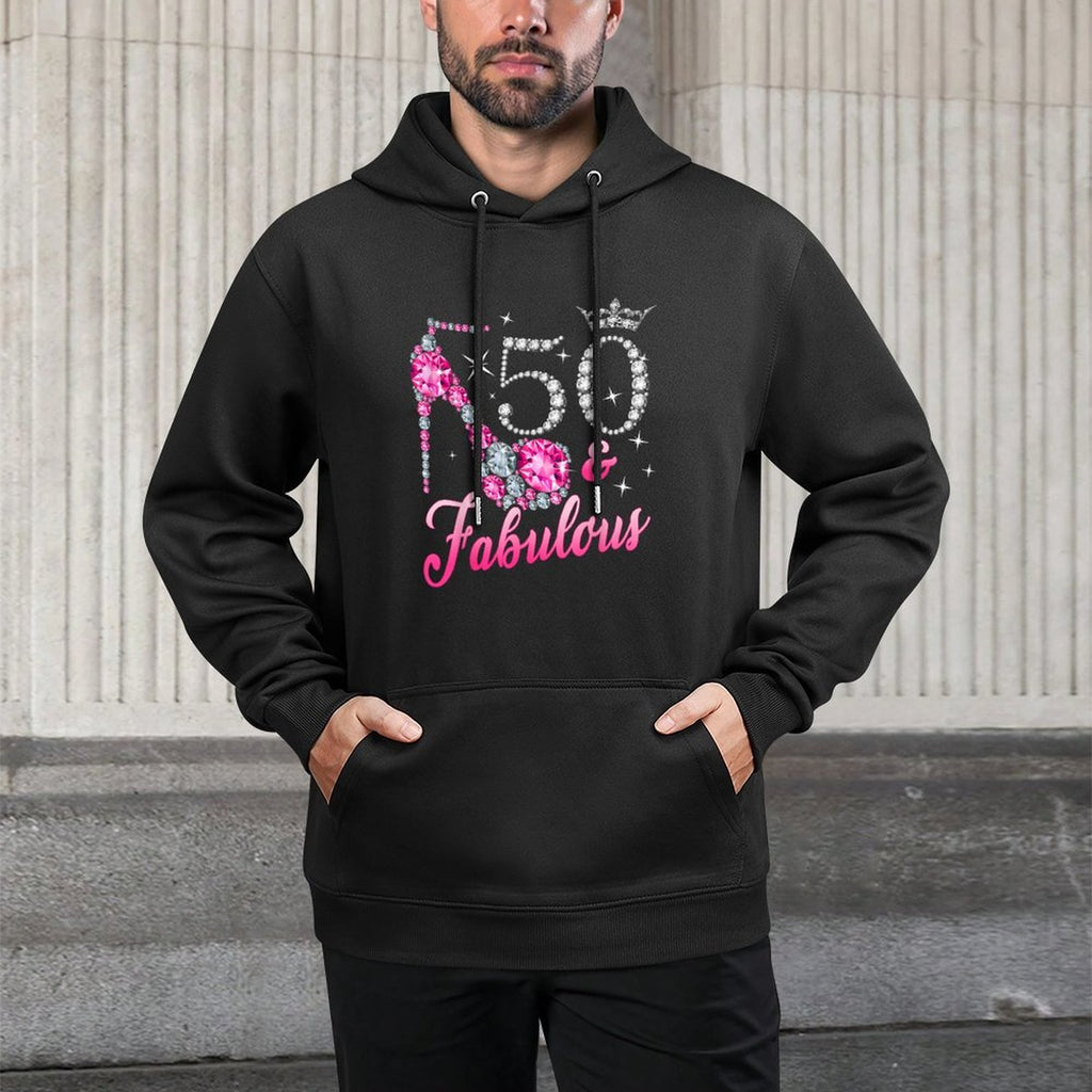 50 Fabulous 50th Birthday Women Girl Queen Crown High Heel Medium-Weight Fabric Hoodie