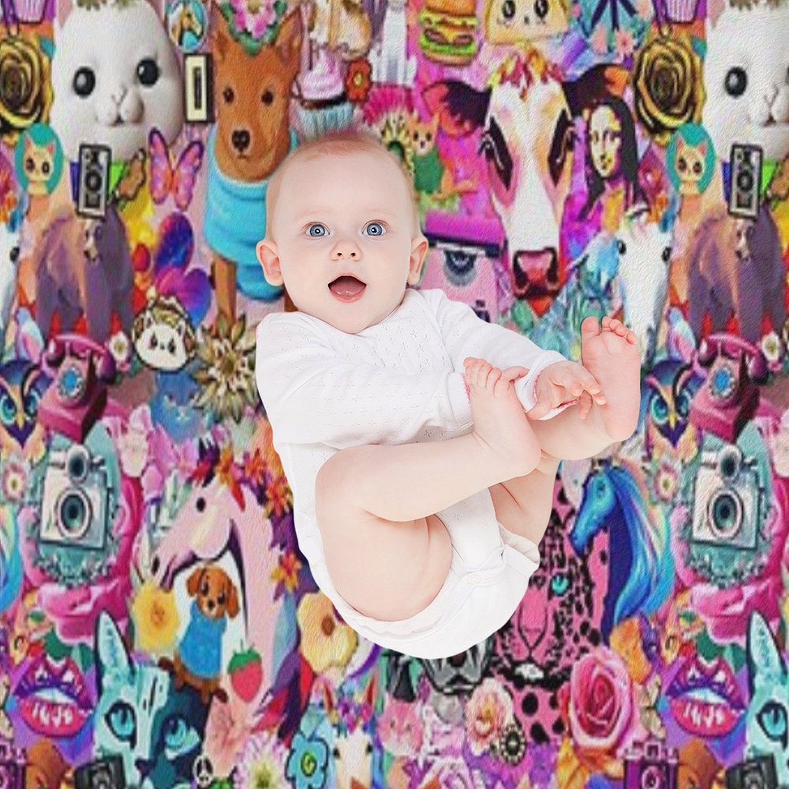 Bright Kitschy Stickerbomb Durable Throw Blanket