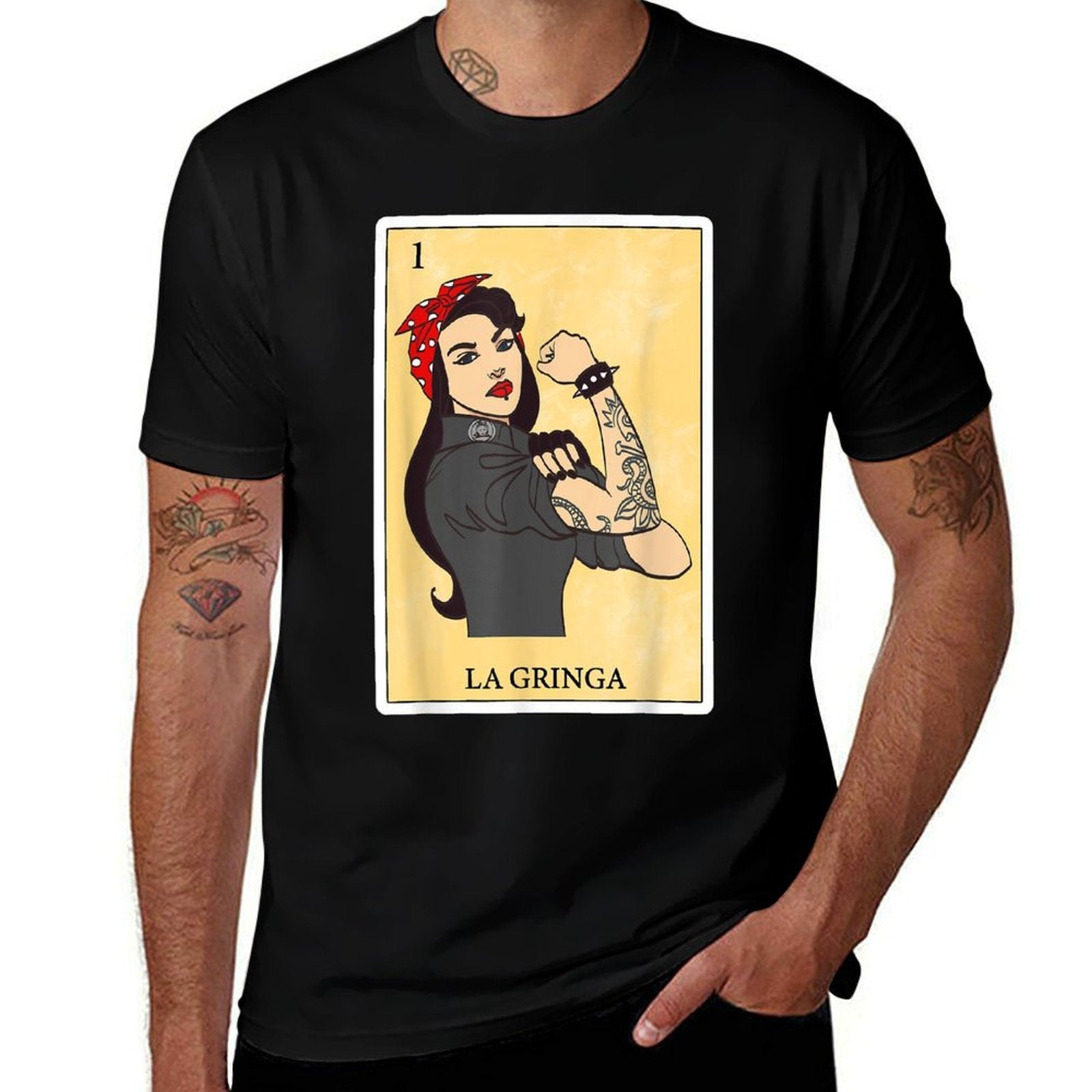 Funny Spanish-Mexican Bingo Gifts for La Gringa - La Gringa  Summer-ready Fabric T-Shirt