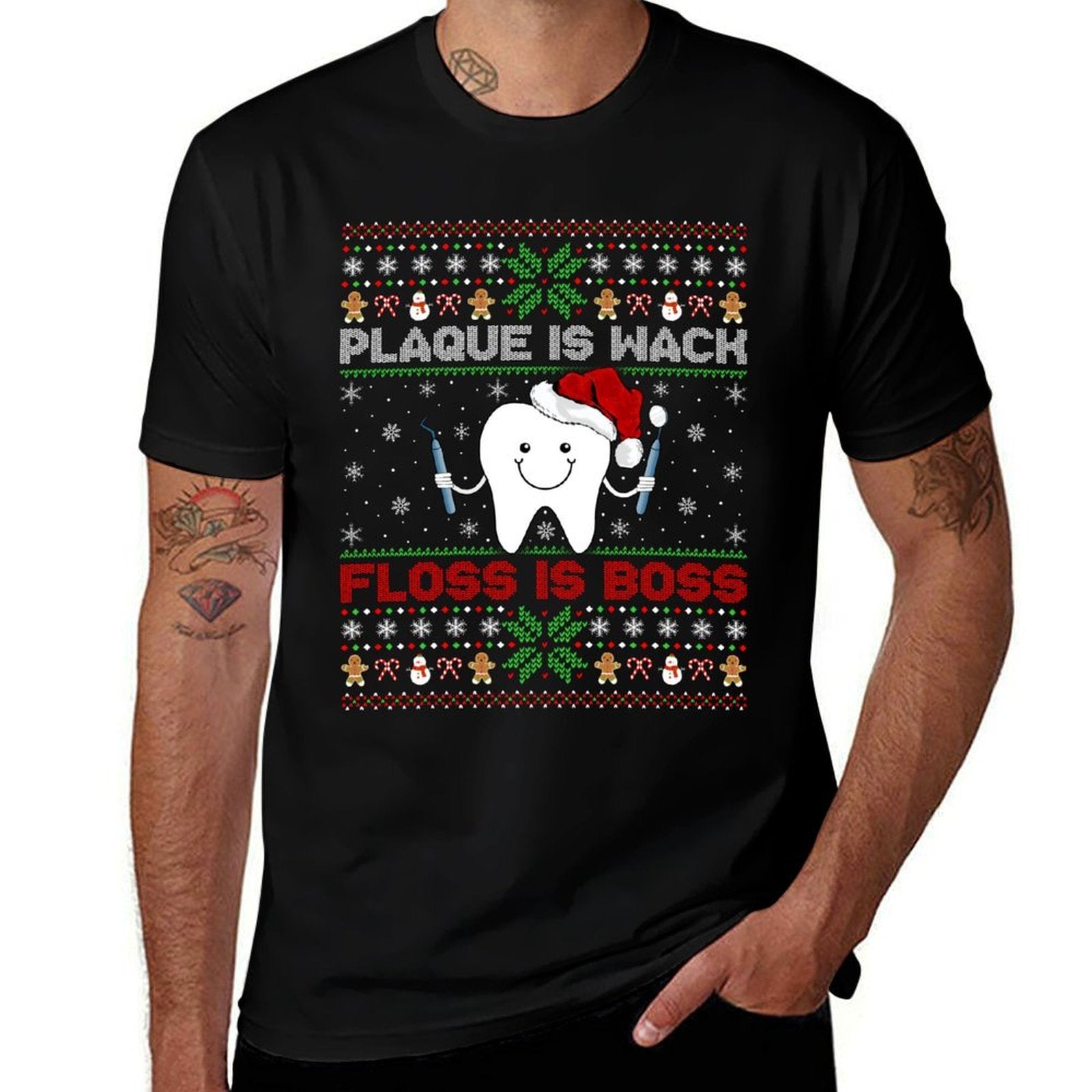 Dentist Plaque Wack Floss Is Boss Ugly Dentist Christmas Sweatshirt  Lightweight T-Shirt