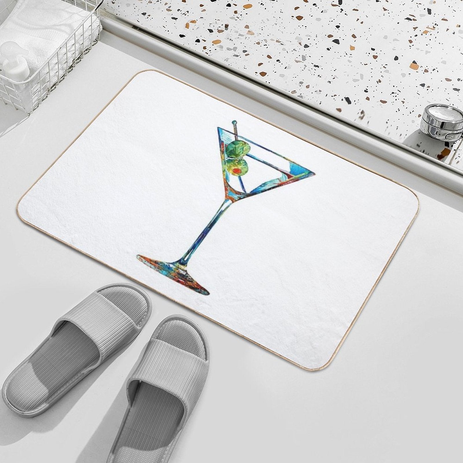 Happy Hour Martini Glass Art - Cheers - Sharon Cummings  Absorbent Bath Mat