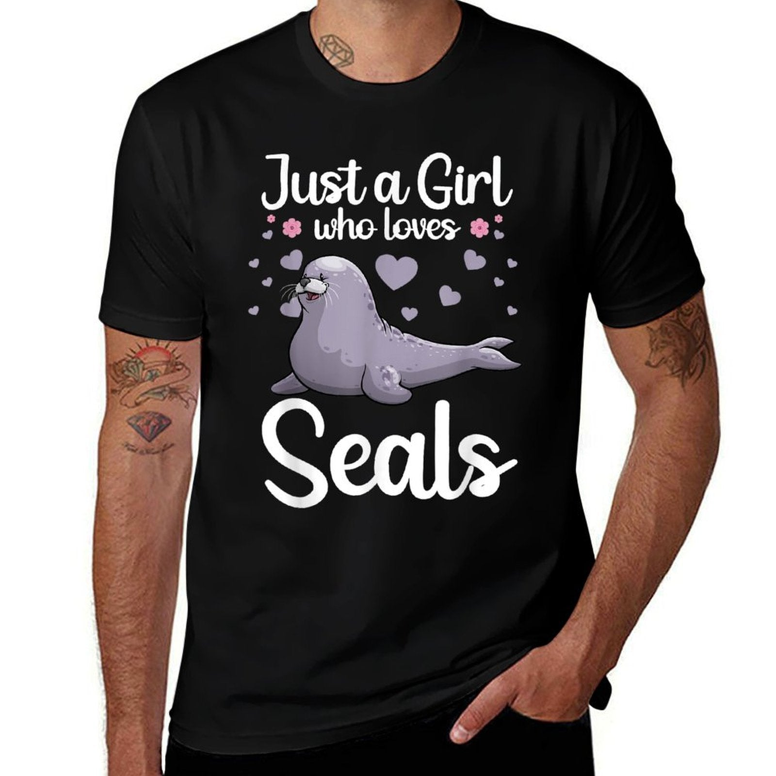 Cool Seal Art For Men Women Sea Animal Lover Ocean Zookeeper  Rolled Sleeves T-Shirt