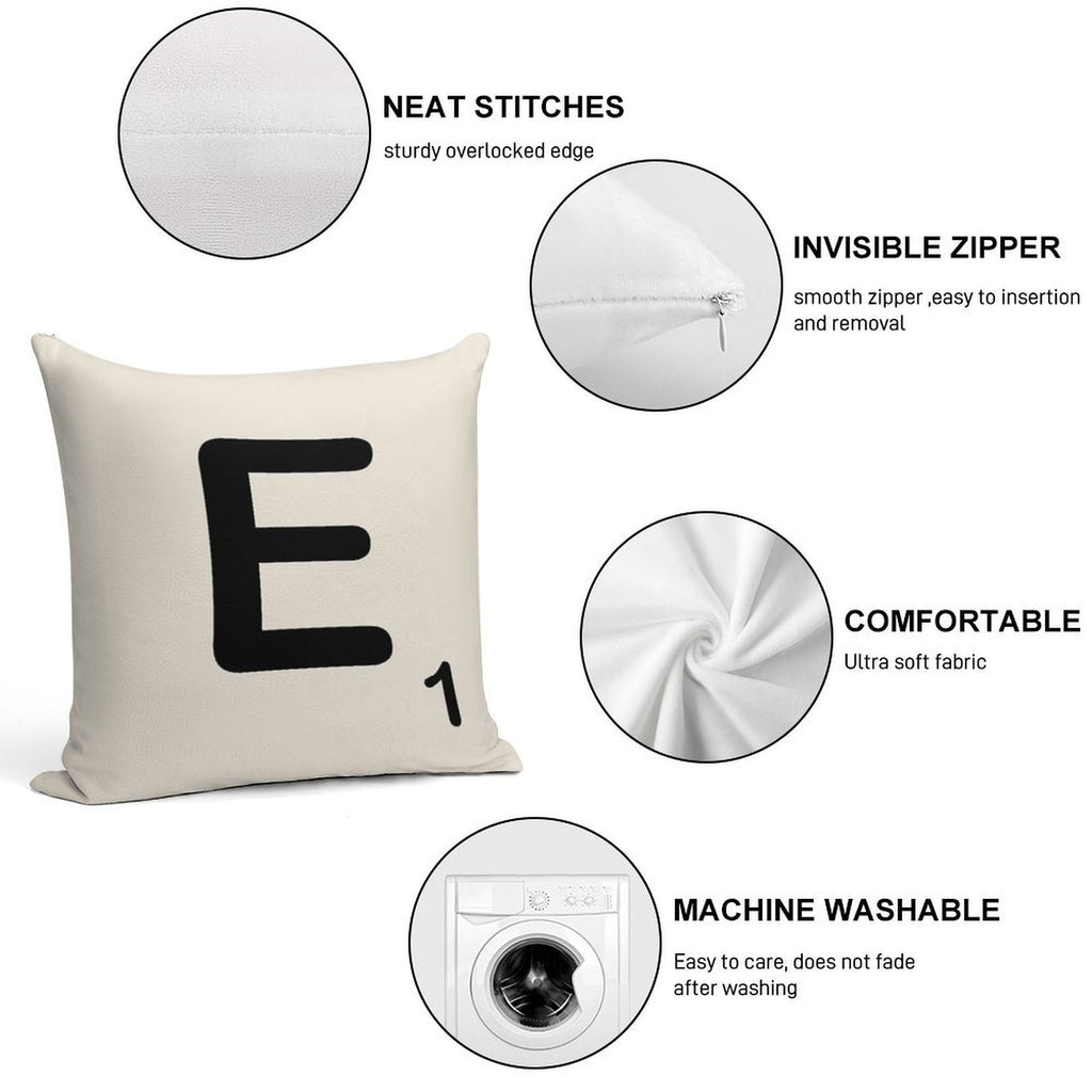 Scrabble Tile E Soft Reinforced Edging Throw Pillow
