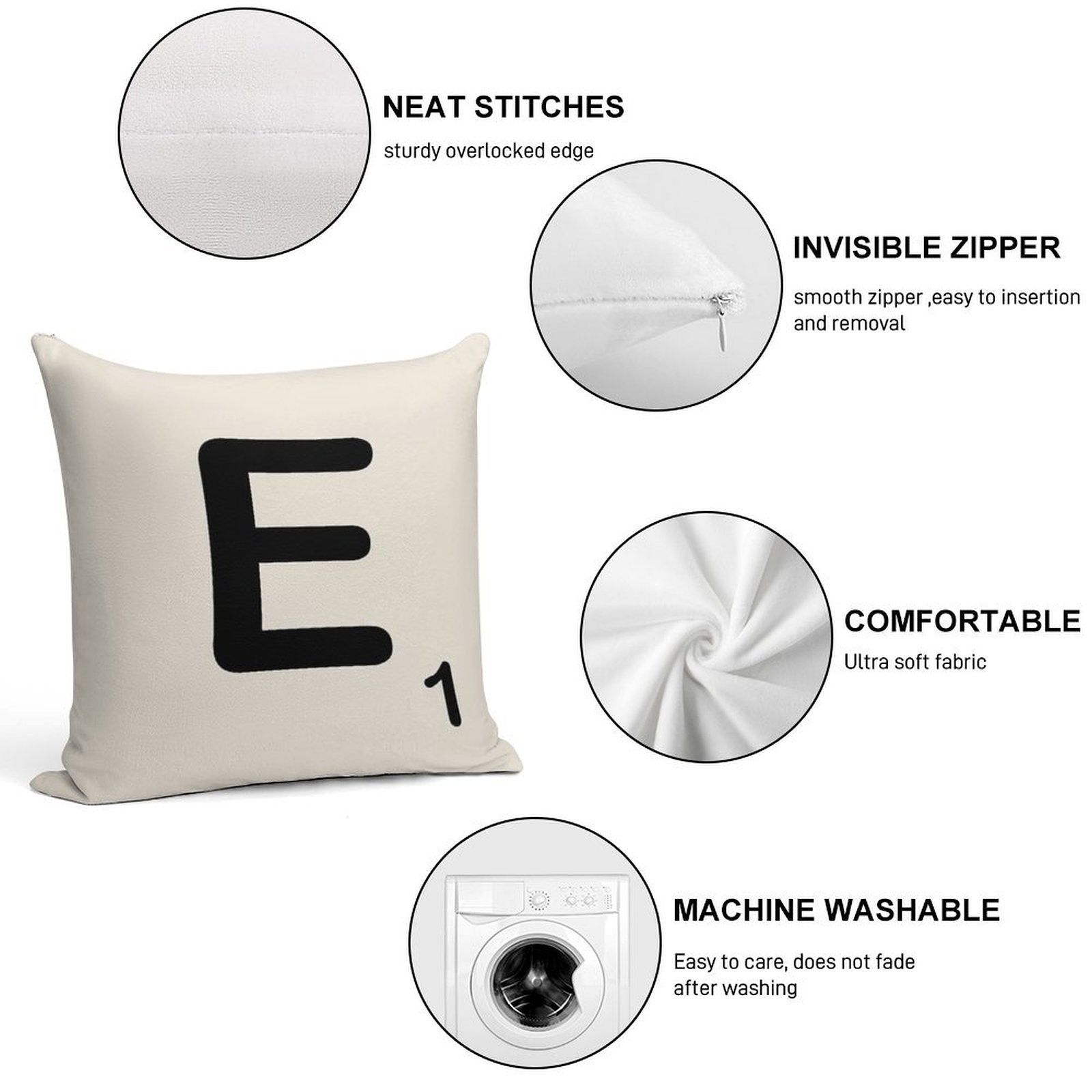 Scrabble Tile E Soft Reinforced Edging Throw Pillow