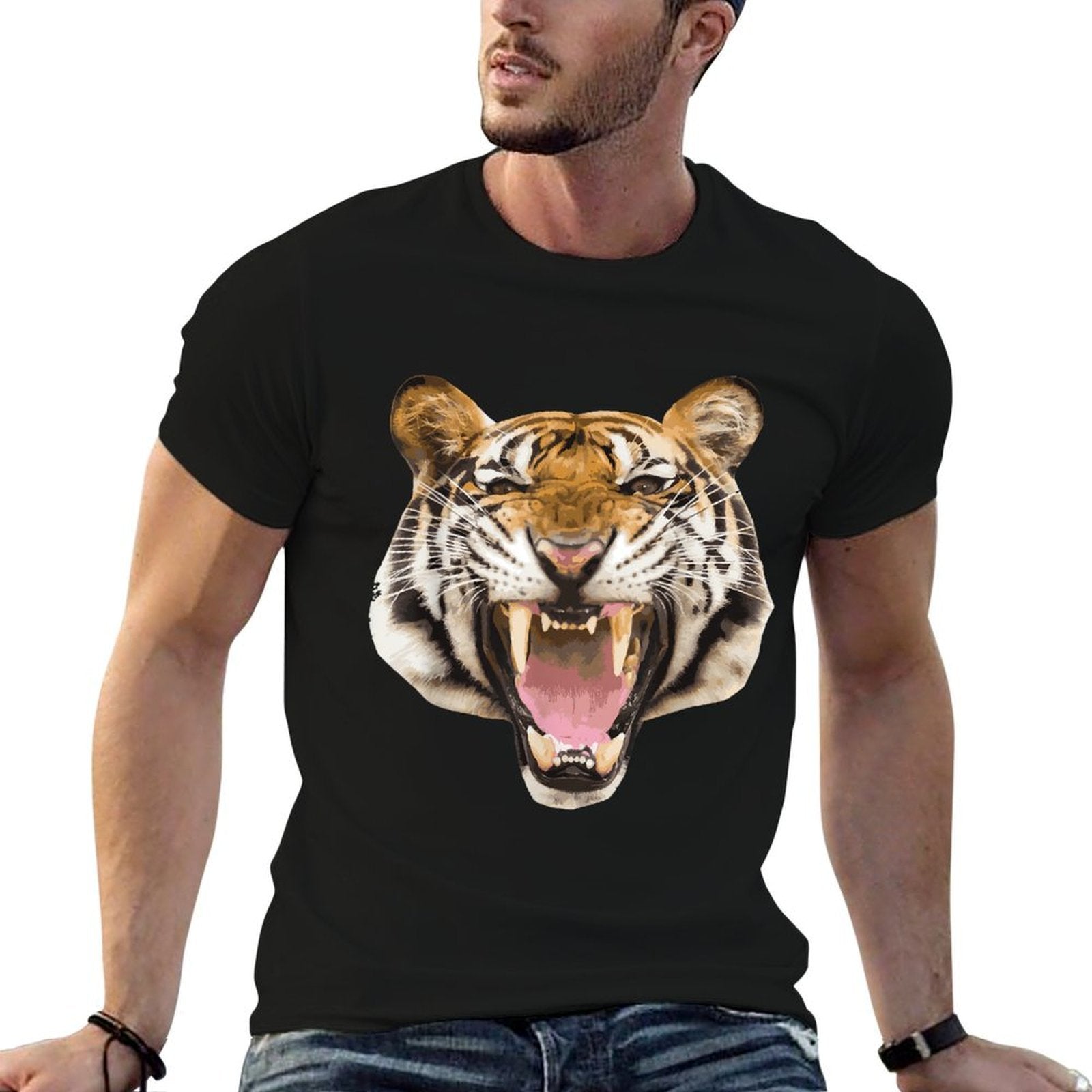 Realistic Tiger Roaring Face Animal Lovers Gift  Affordable Price T-Shirt