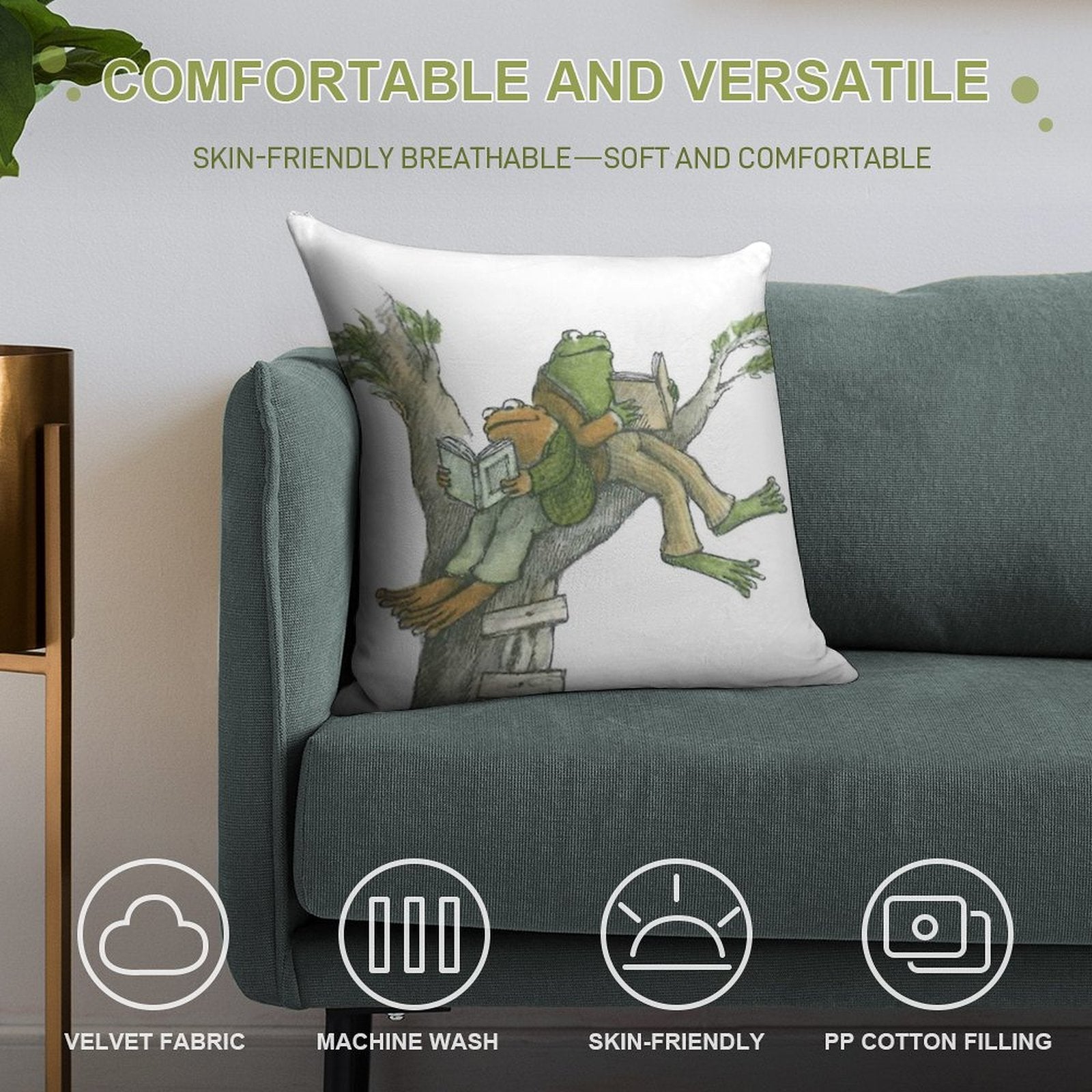 Frog And Toad Reading in Tree Soft Home Decor Throw Pillow