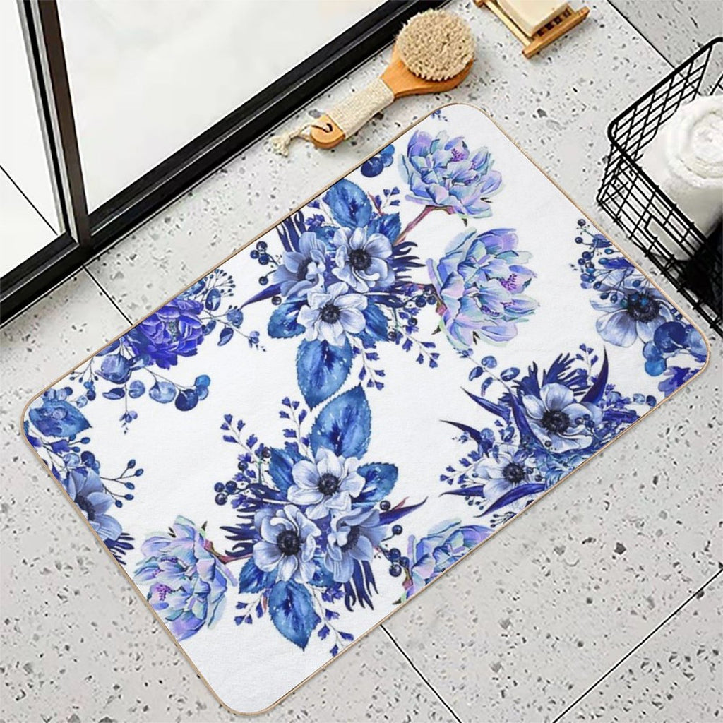 Blue Floral Design  Pet-Safe Bath Mat