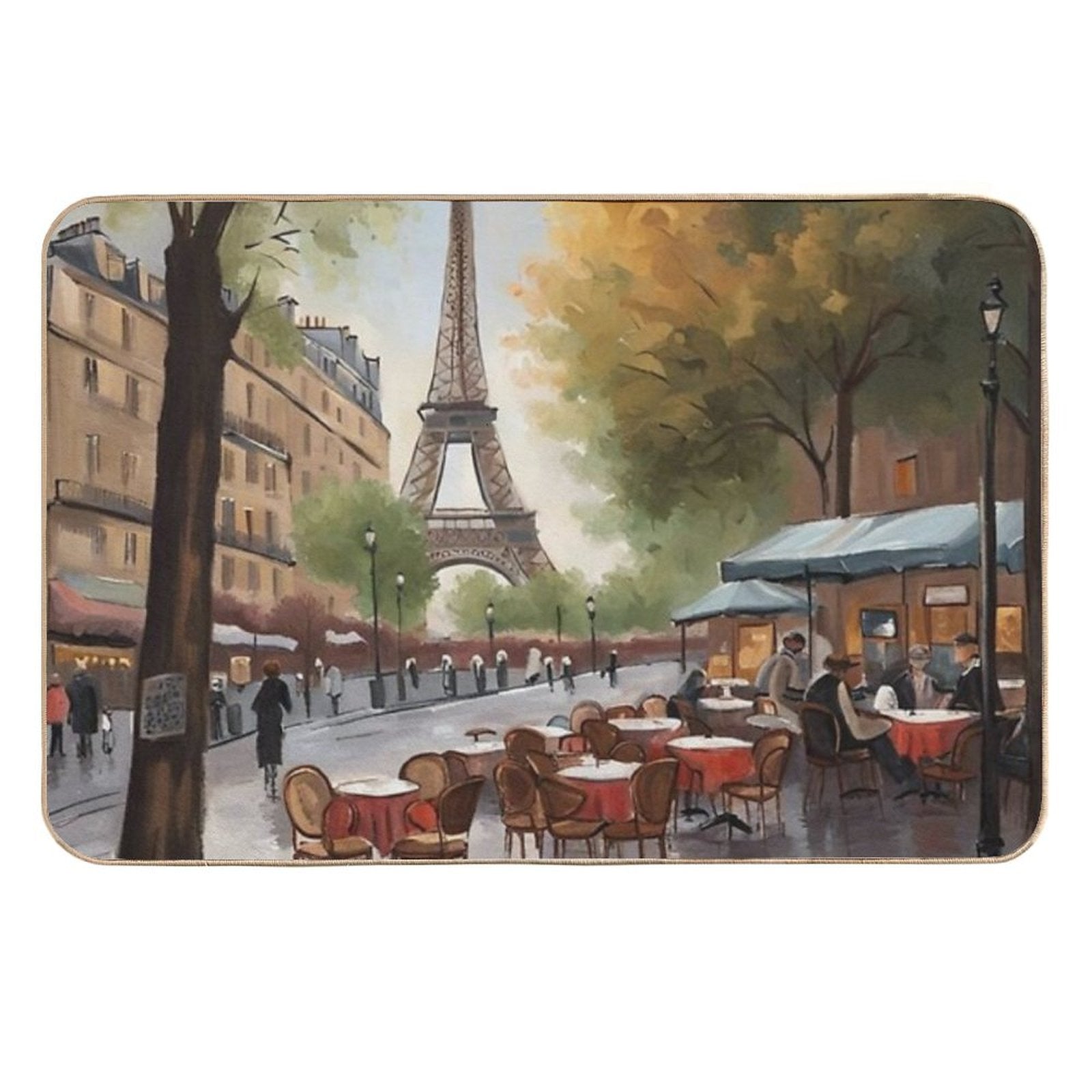 Paris Painting of Street Café And Eiffel Tower in Background  Non-Slip Bath Mat