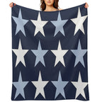 Large ALICE BLUE, WHITE And  NAVY BLUE STARS Premium Throw Blanket