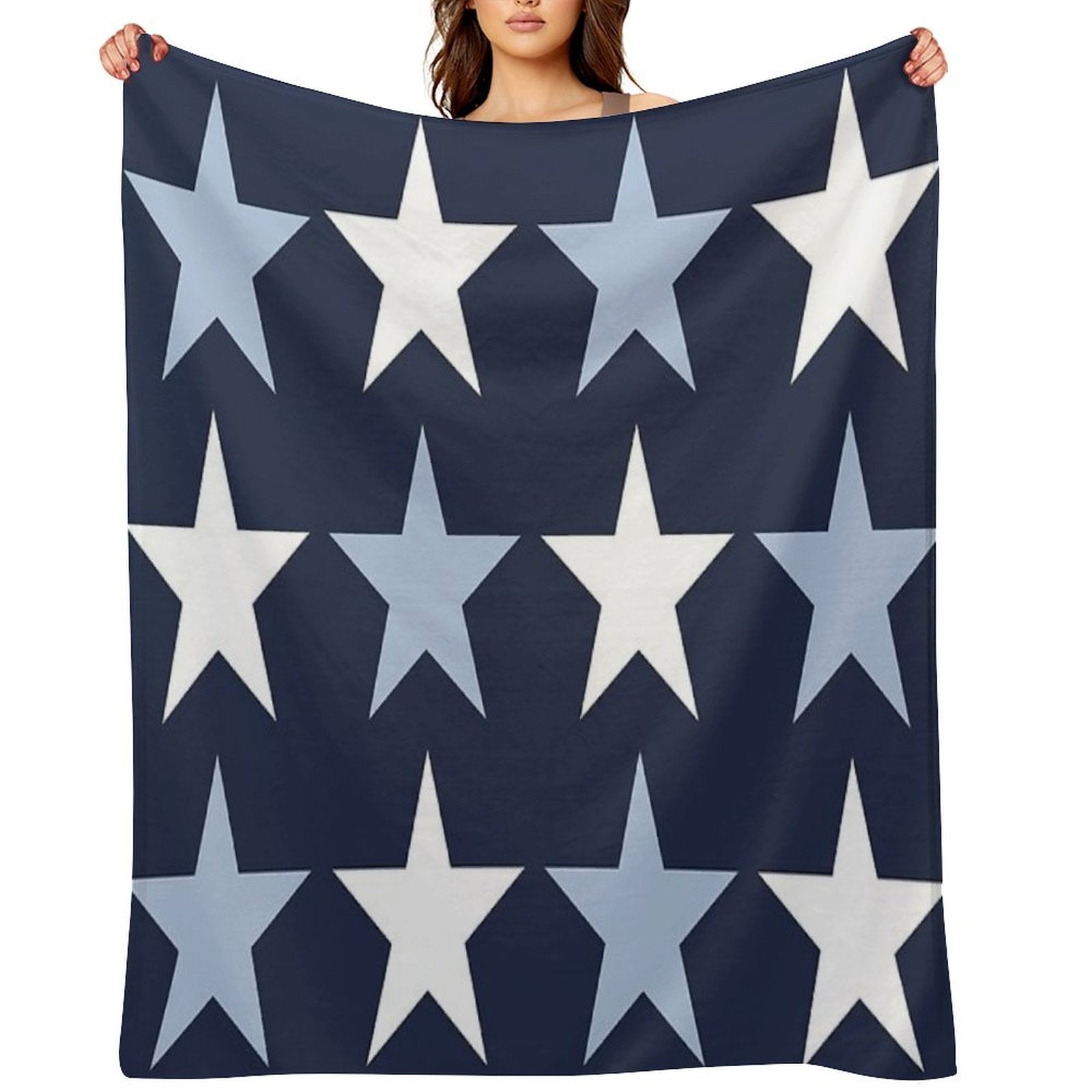 Large ALICE BLUE, WHITE And  NAVY BLUE STARS Premium Throw Blanket