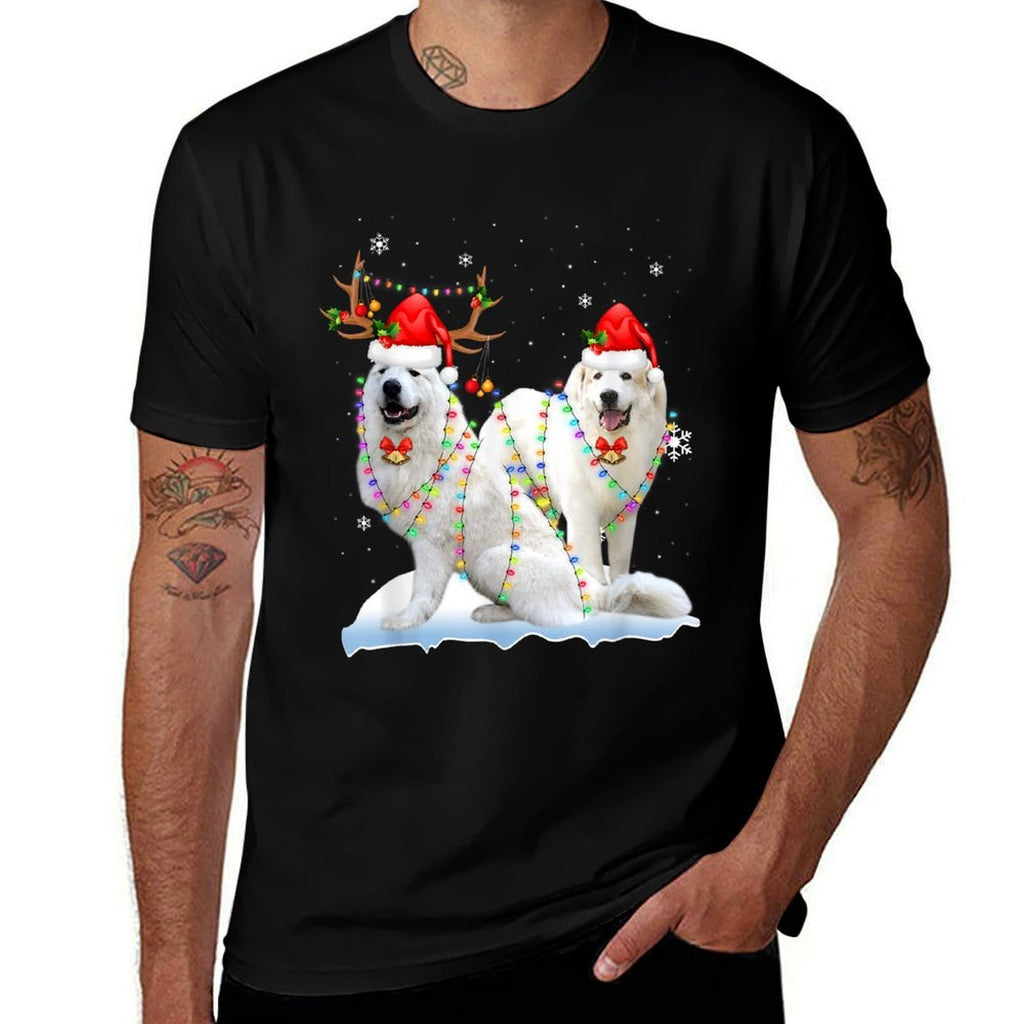 Great Pyrenees Christmas Tree Lights Reindeer Santa Xmas  Trendy Pattern T-Shirt
