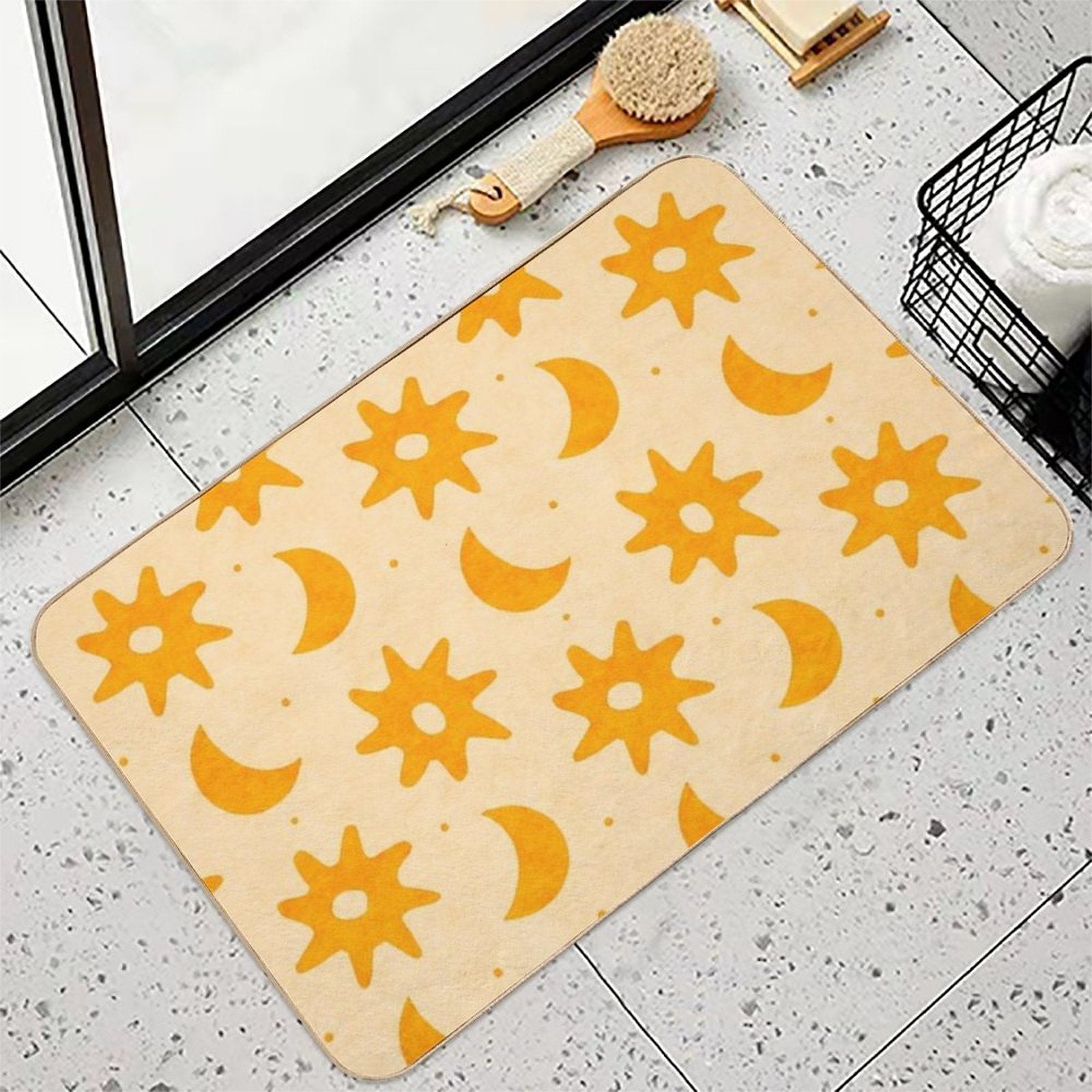Fun Sun And Moon Orange Textured  Odorless Bath Mat