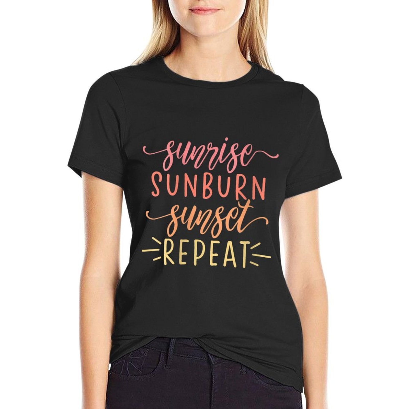 Womens Sunrise Sunburn Sunset Repeat  Polyester Blend T-Shirt